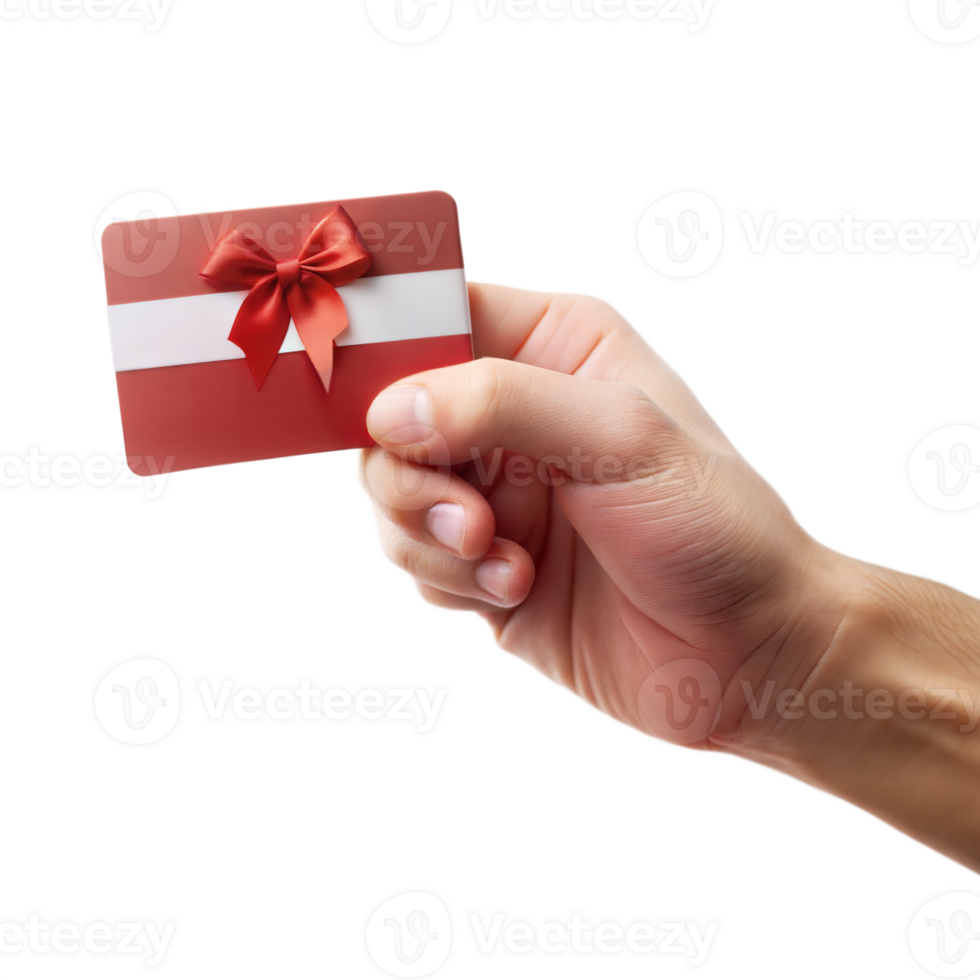 A hand holding a red card with a bow on it png