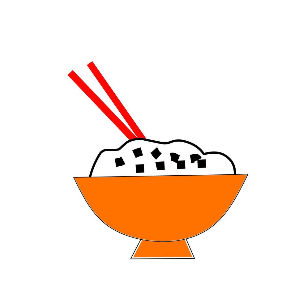 an illustration of a bowl of rice with chopsticks vector