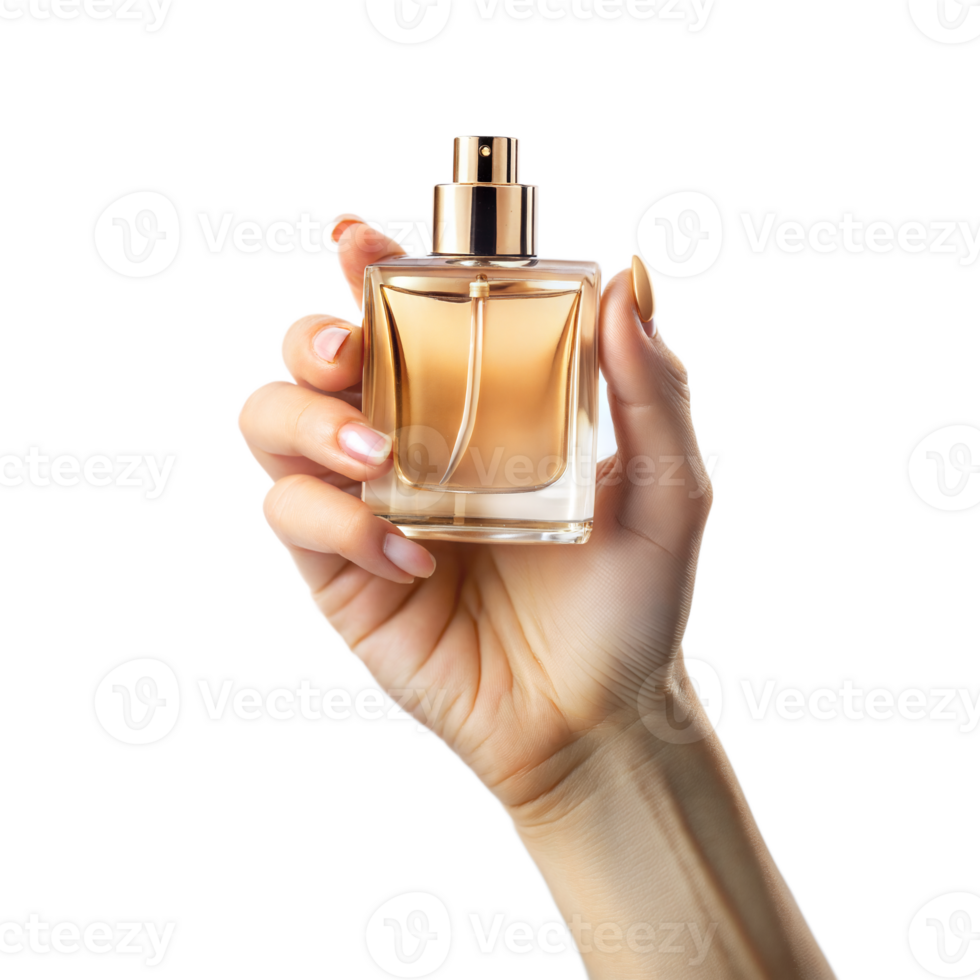 A hand holding a bottle of perfume png