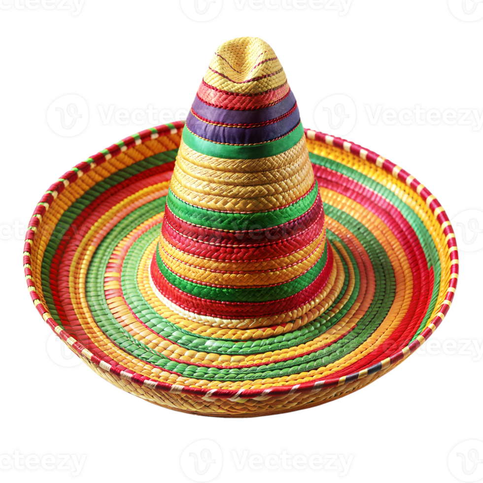 A colorful woven Mexican sombrero hat isolated on a transparent background. png