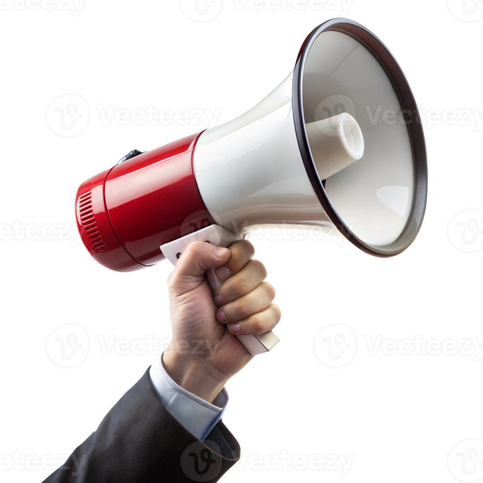 A person is holding a microphone with a red and white design png