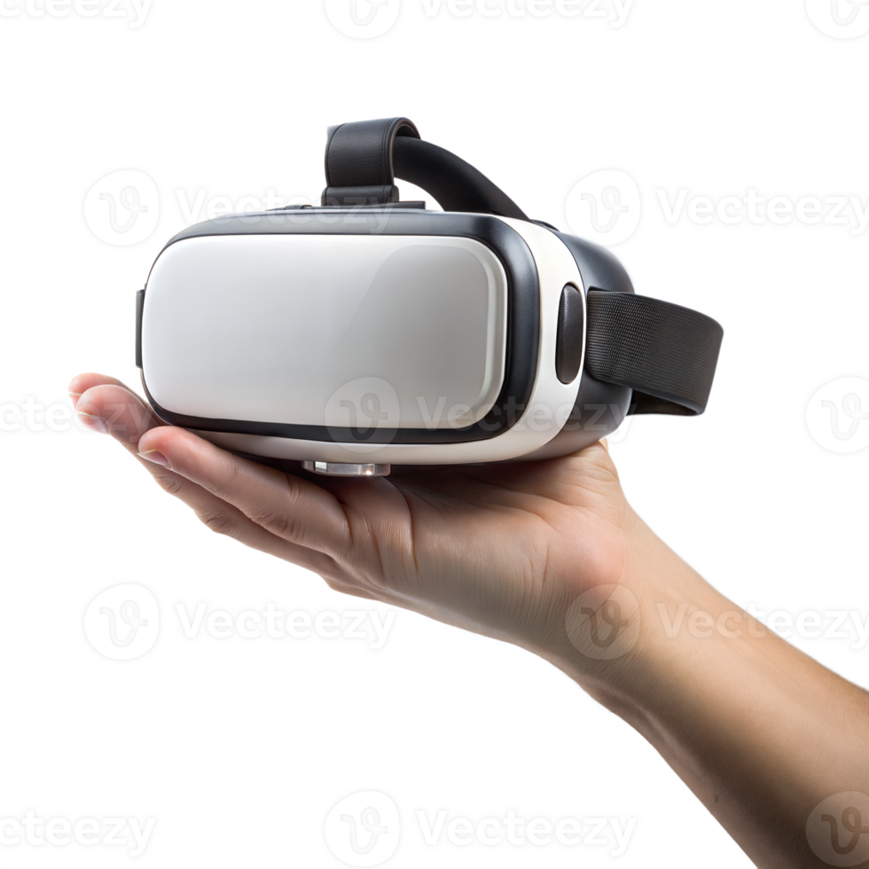 A hand holding a small virtual reality headset png