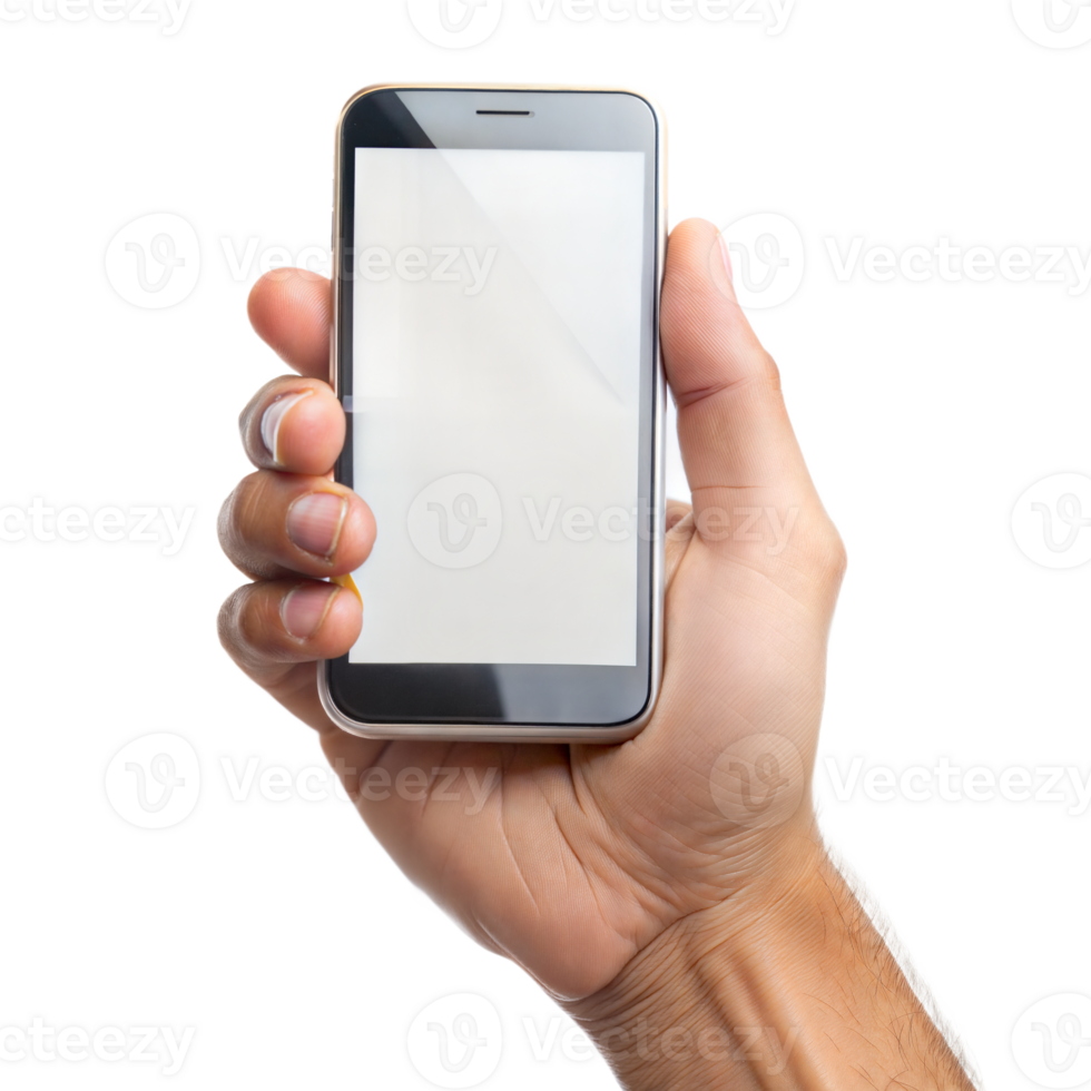 een hand- Holding een cel telefoon met een transparant achtergrond png