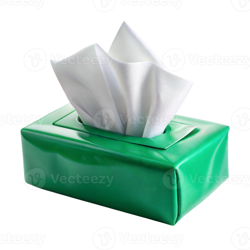 A green box with white tissue paper inside png