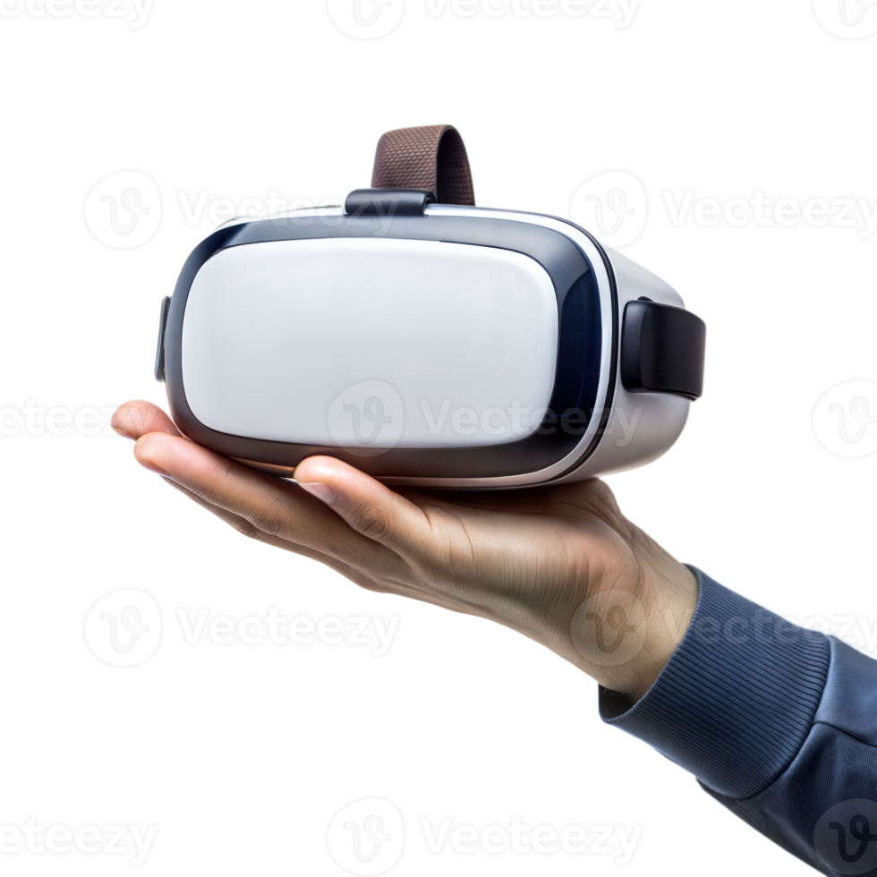 A person is holding a virtual reality headset in their hand png