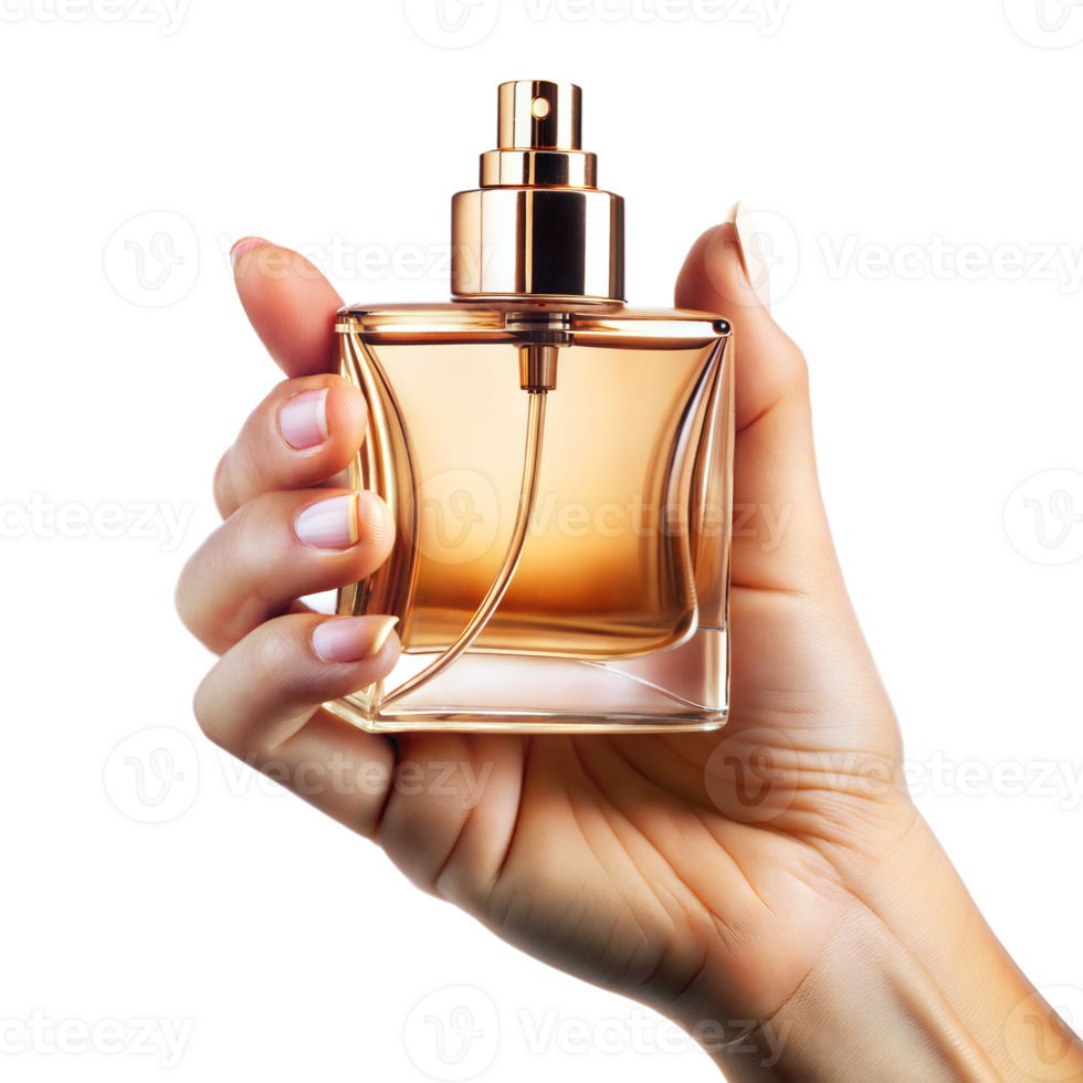 A hand holding a bottle of perfume png