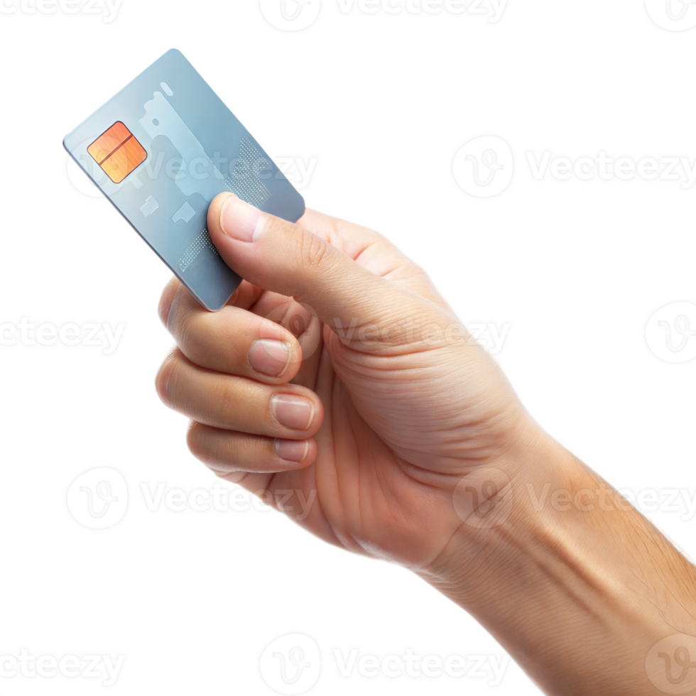 A hand holding a credit card with a red stripe png