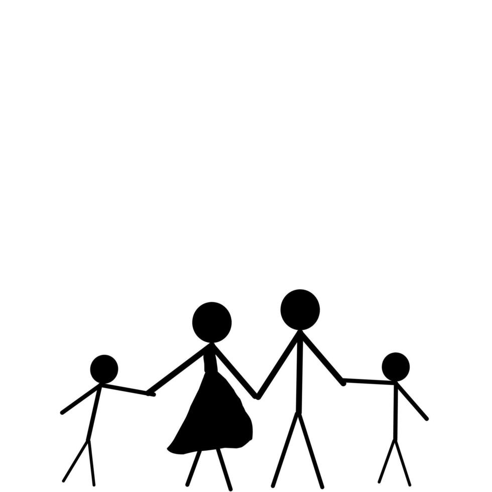 stick figure family with one child holding hands vector