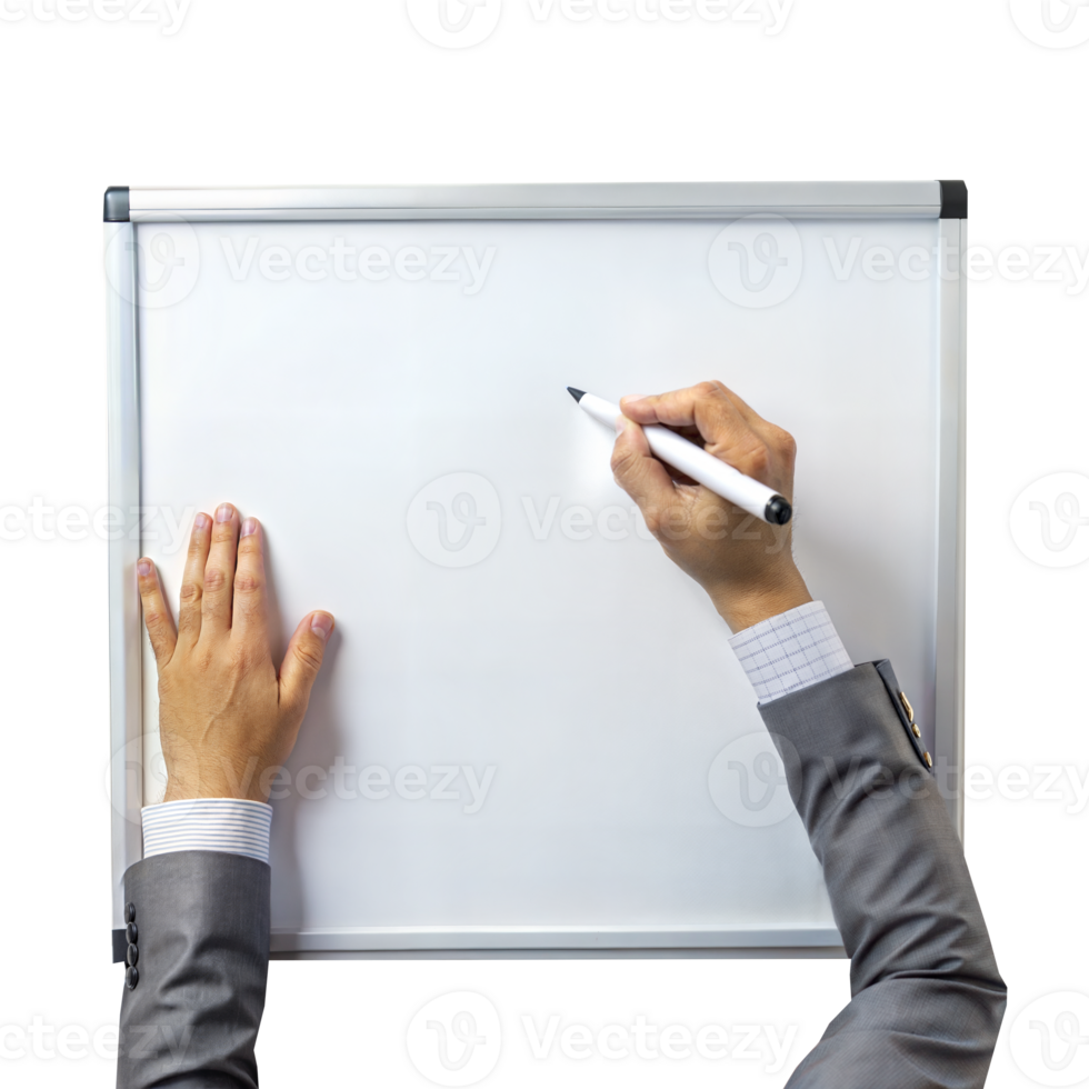 A man is writing on a white board with a marker png