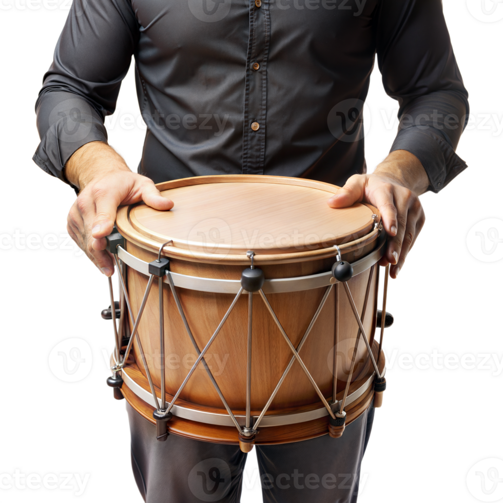 A man is holding a drum in his hands png