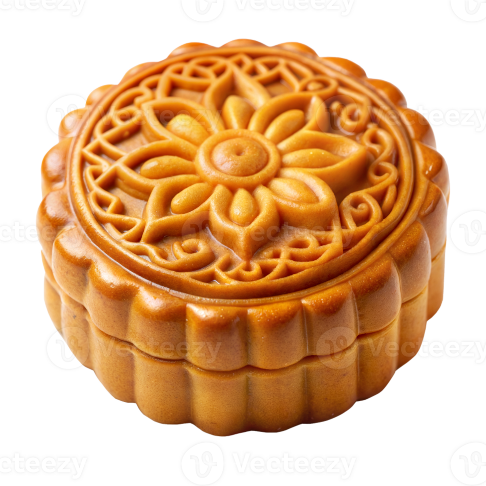 A delicious mooncake with a decorative flower design on top, ready to be enjoyed during the Mid-Autumn Festival png