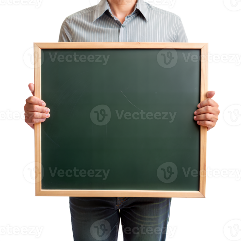A man is holding a green chalkboard png