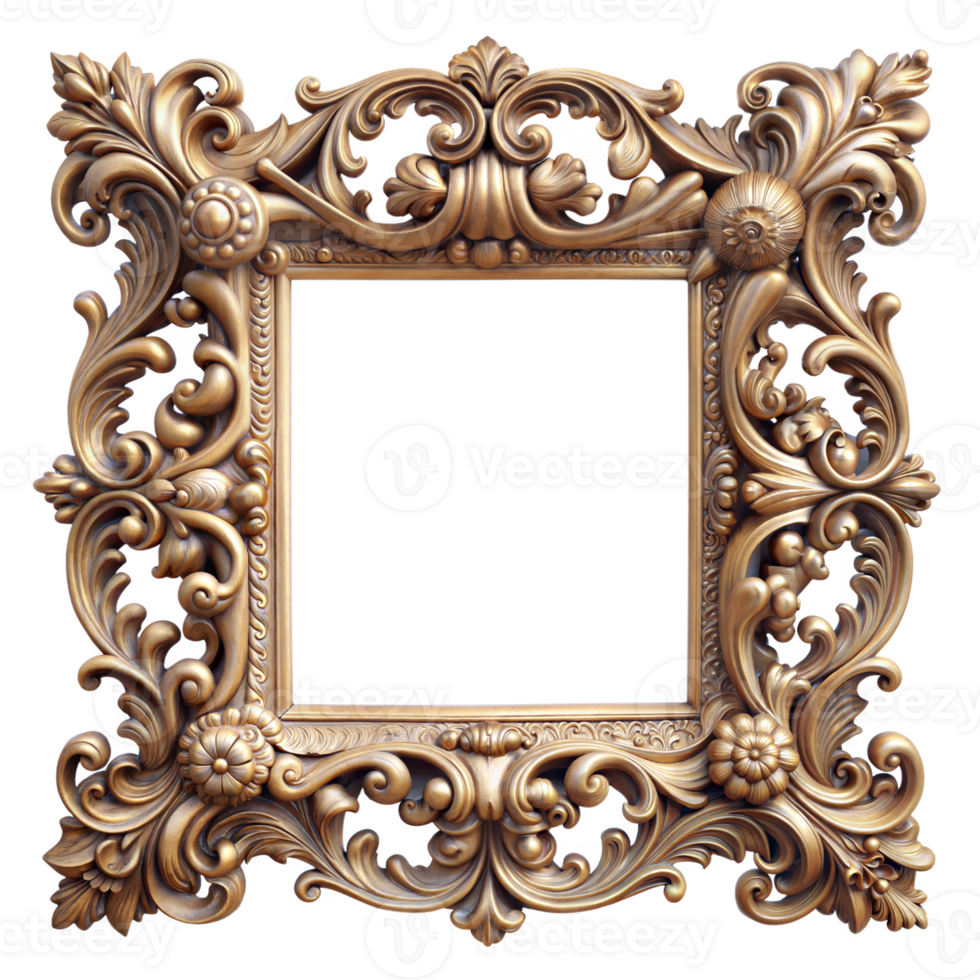 A detailed, ornate gold picture frame with intricate floral details. This frame would be perfect for a special photograph or artwork png