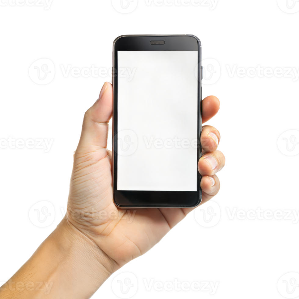 en hand innehav en svart cell telefon med en vit skärm png