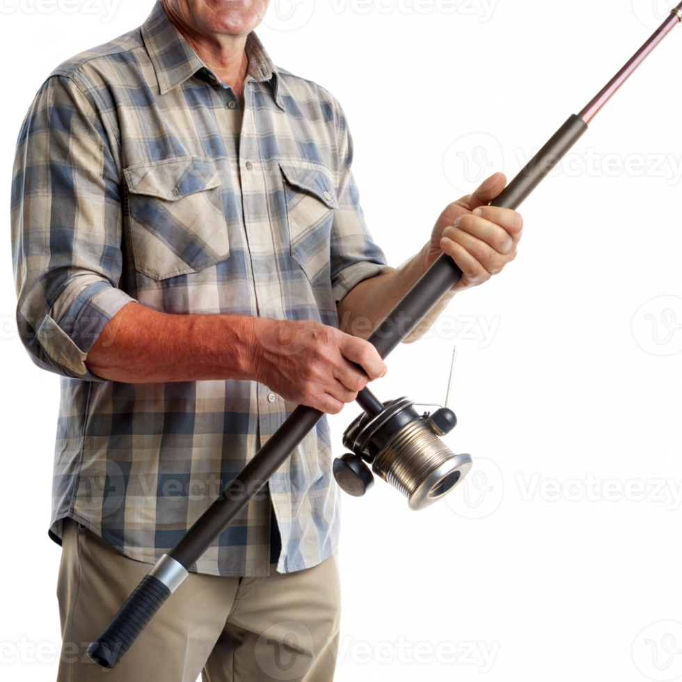 A man is holding a fishing pole and a fishing rod png