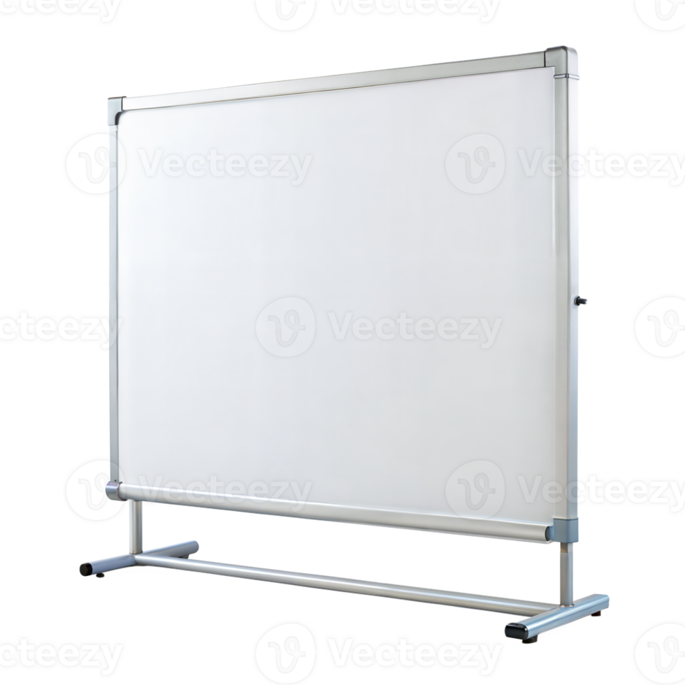A large, free-standing whiteboard with a silver frame and an adjustable stand png