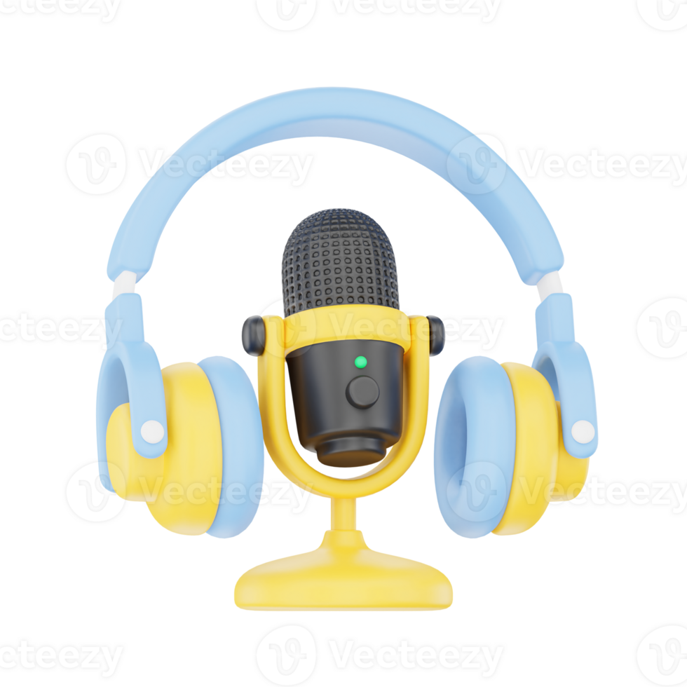 Mic with Headphone 3D Podcast Illustration for uiux, web, app, infographic, etc png