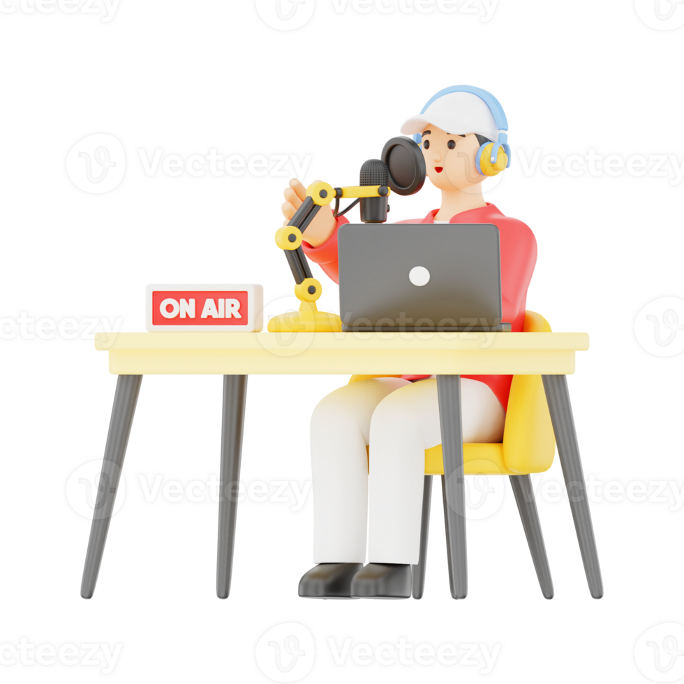 Young Man Record Podcast 3D Podcast Illustration for uiux, web, app, infographic, etc png