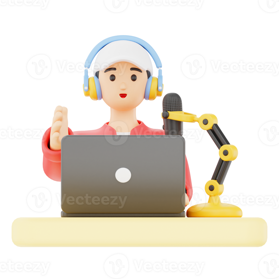 Podcast Young Man 3D Podcast Illustration for uiux, web, app, infographic, etc png