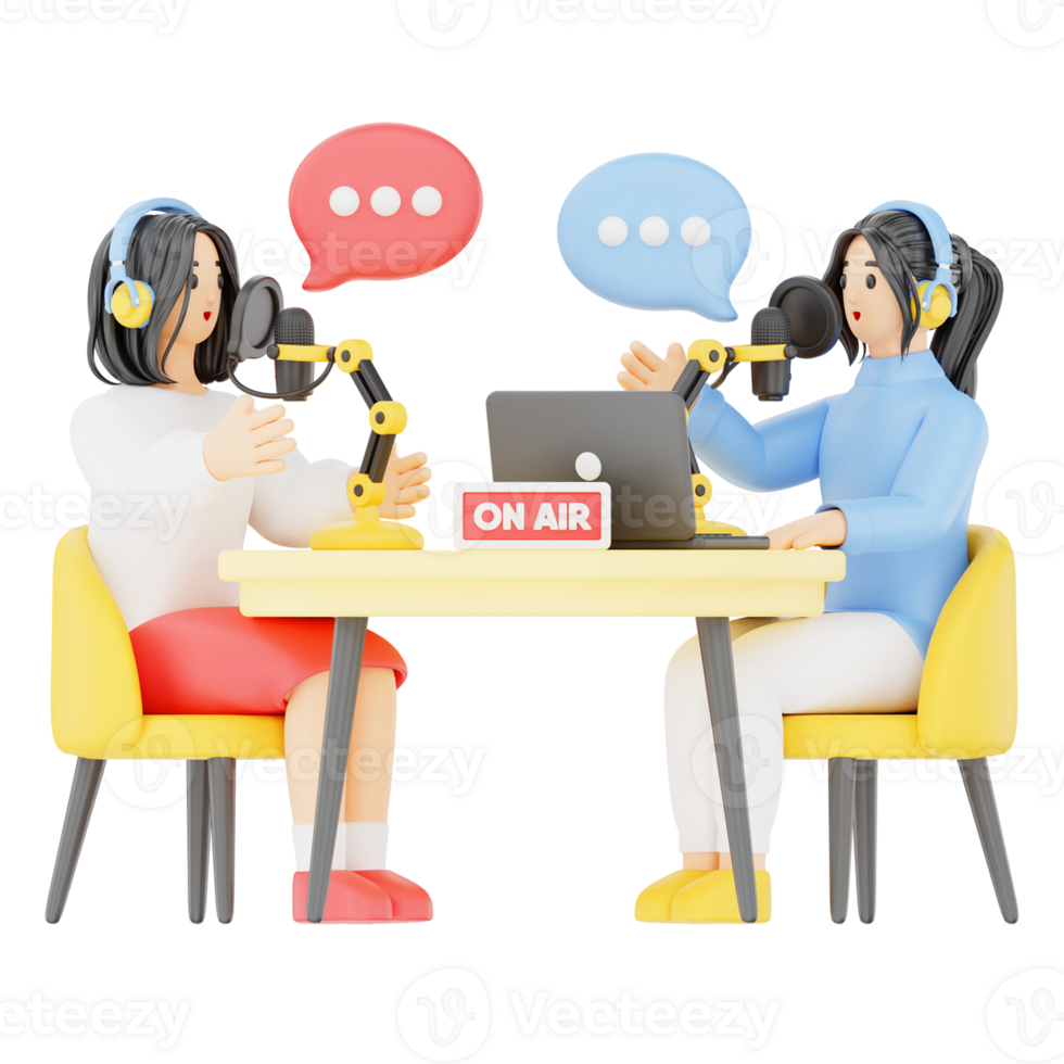 Two Woman Podcast 3D Podcast Illustration for uiux, web, app, infographic, etc png
