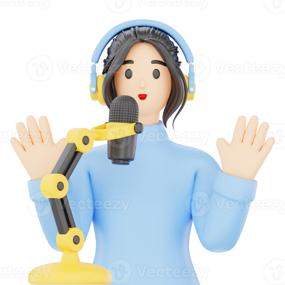 Woman Podcaster 3D Podcast Illustration for uiux, web, app, infographic, etc png