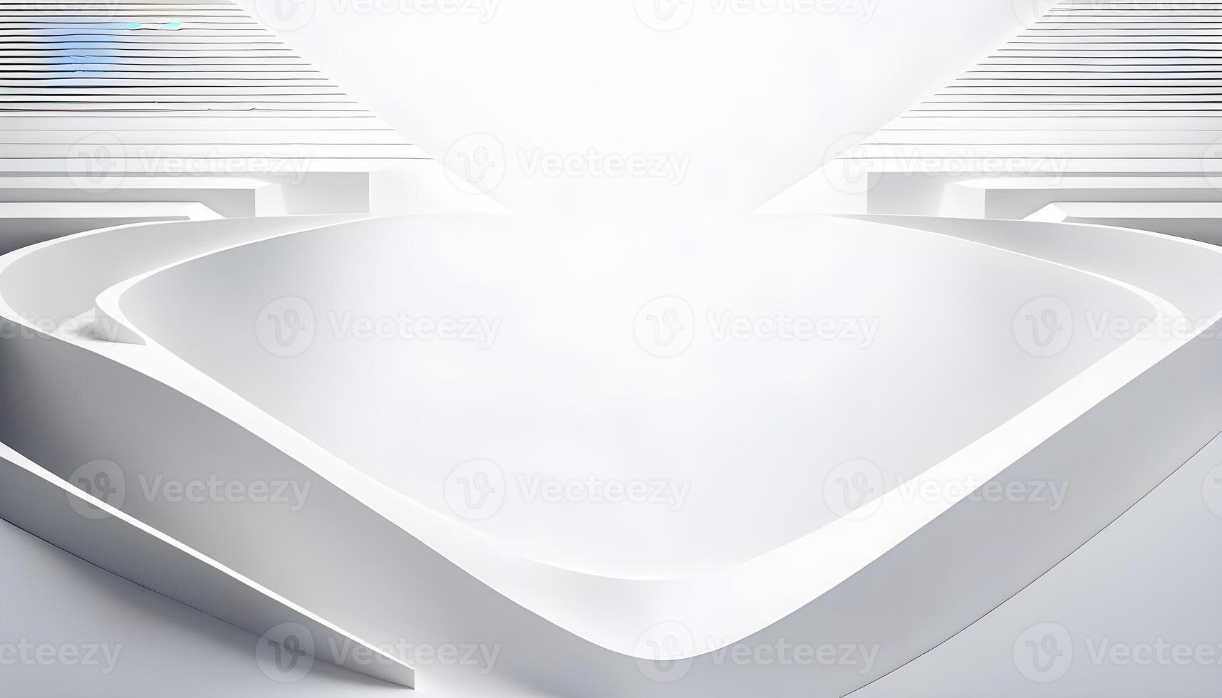 Modern minimalist architecture with sleek white curves and bright natural light, suitable for background or abstract design concepts. photo
