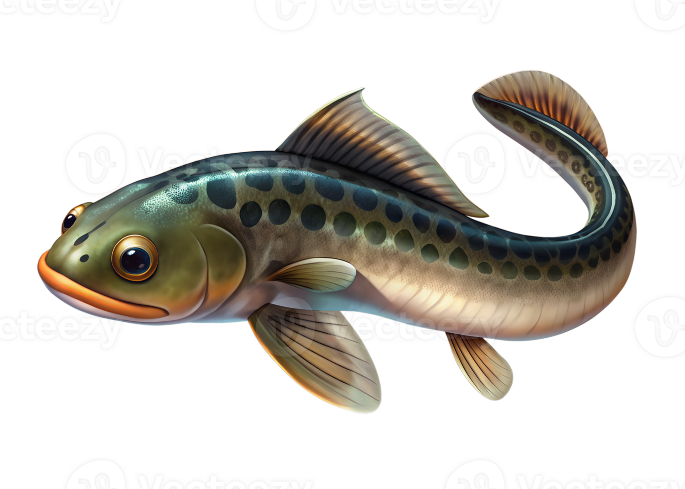 Cartoon style illustration of cute Snakehead fish isolated on transparent background png