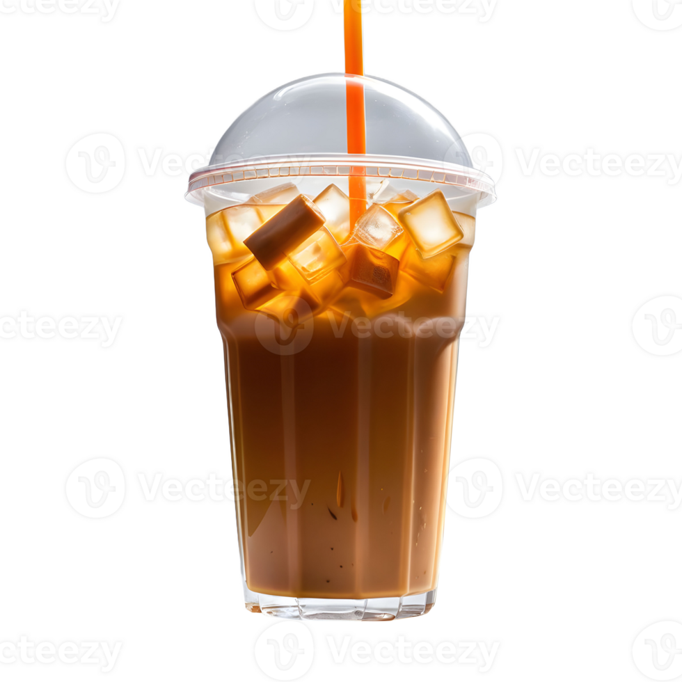iced milk tea In a clear plastic cup, add ice.isolated on background png