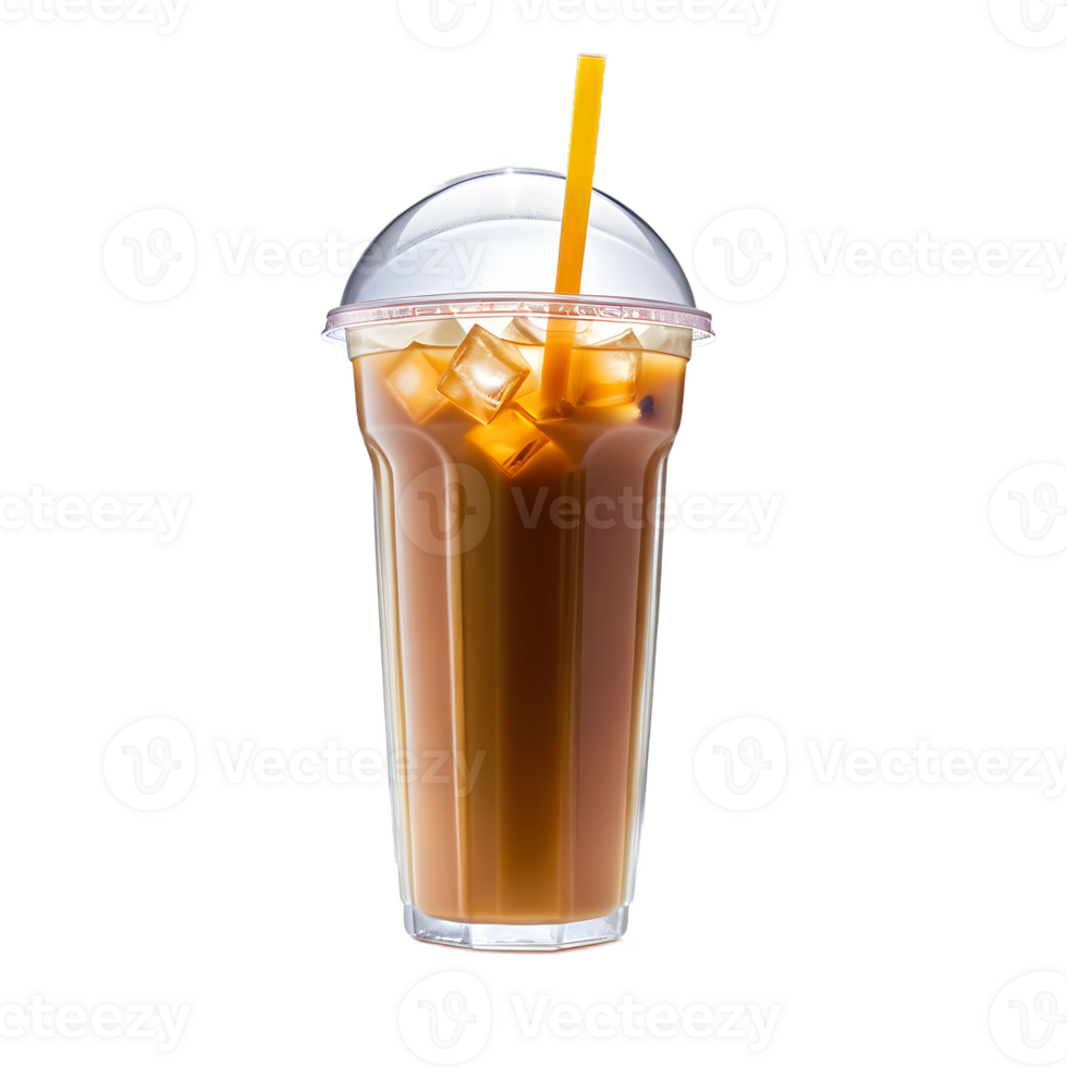 iced milk tea In a clear plastic cup, add ice.isolated on background png
