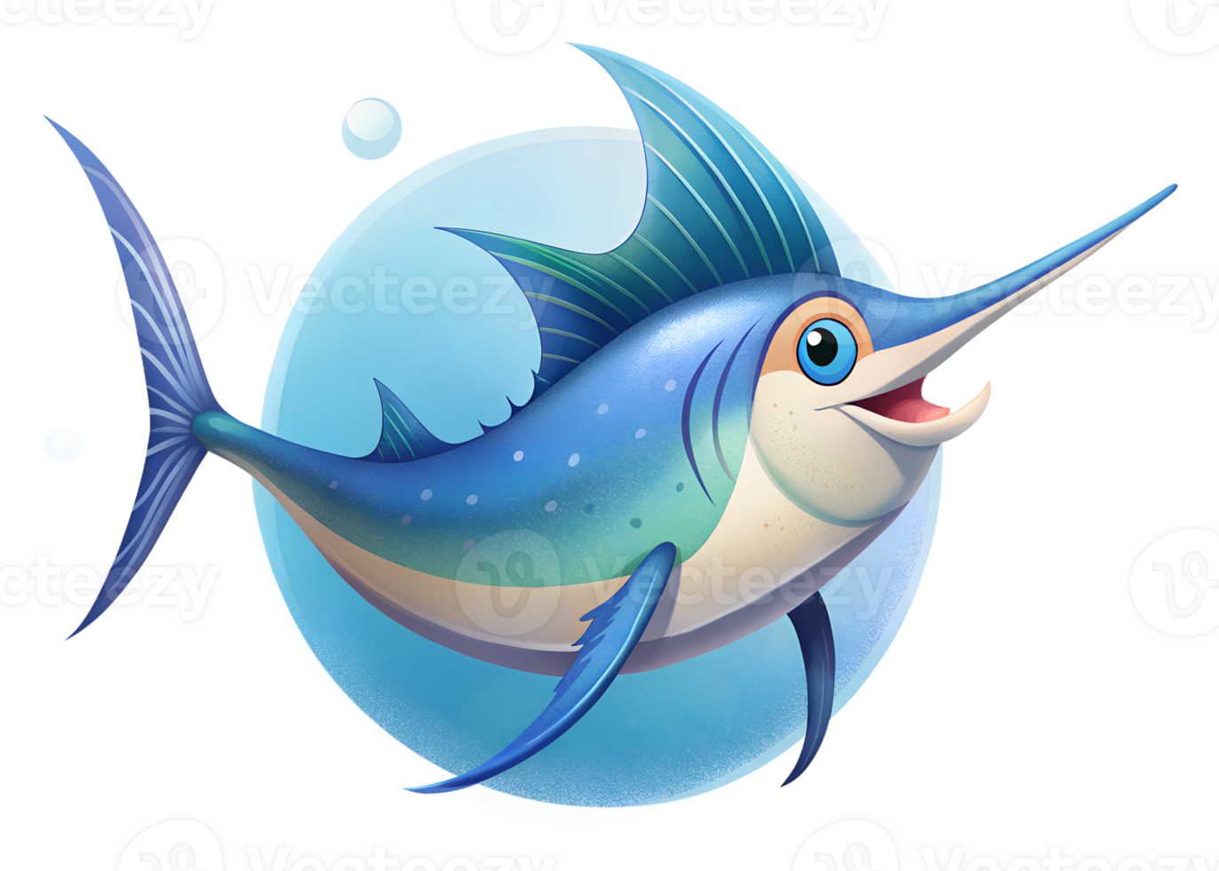 Cartoon style illustration of cute Swordfish fish isolated on transparent background png