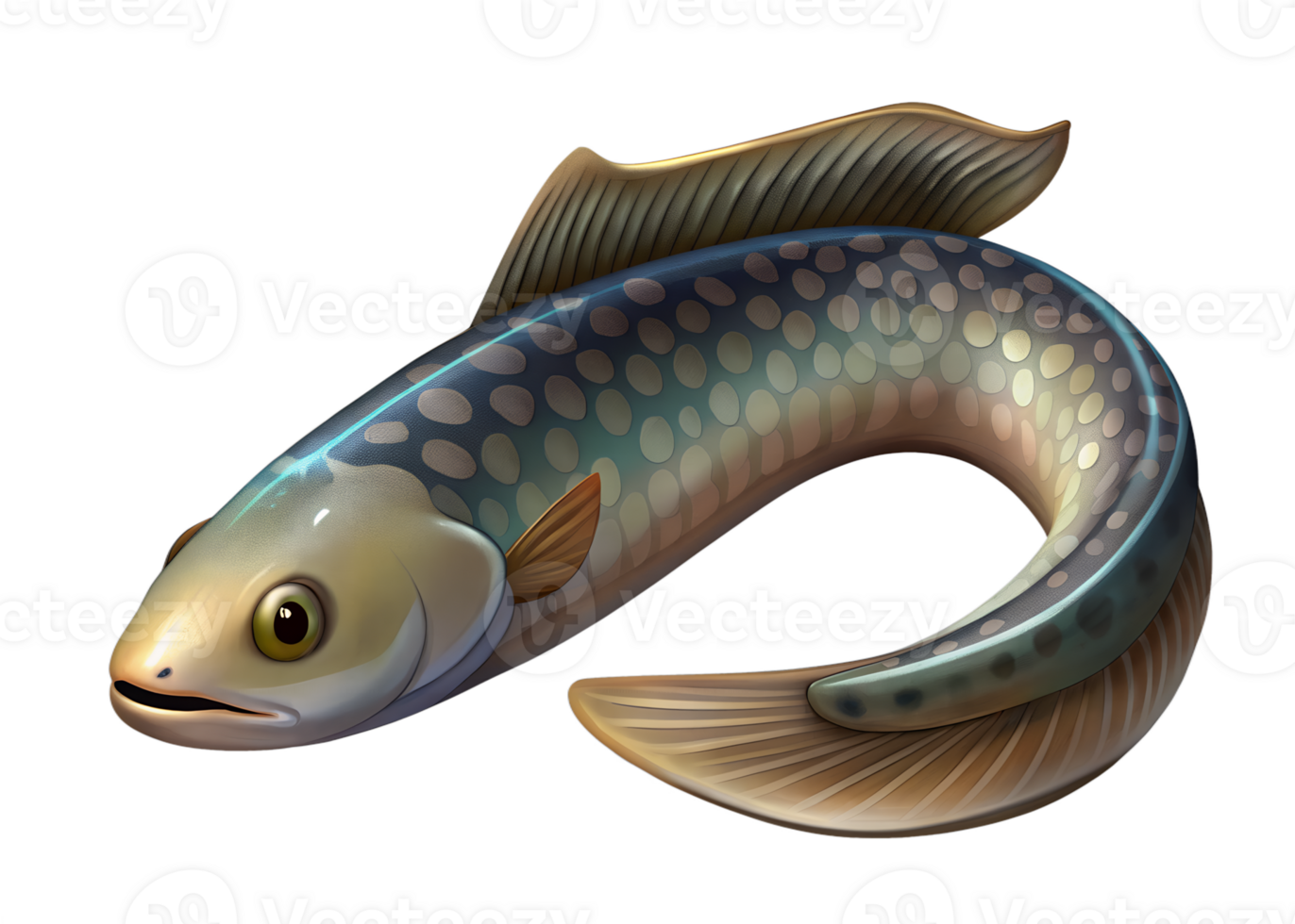 Cartoon style illustration of cute Snakehead fish isolated on transparent background png