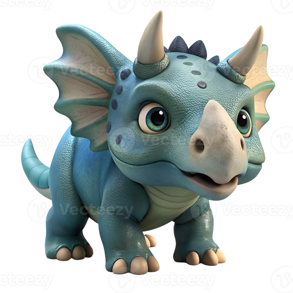 Cute triceratops, 3d render style, isolated on background png