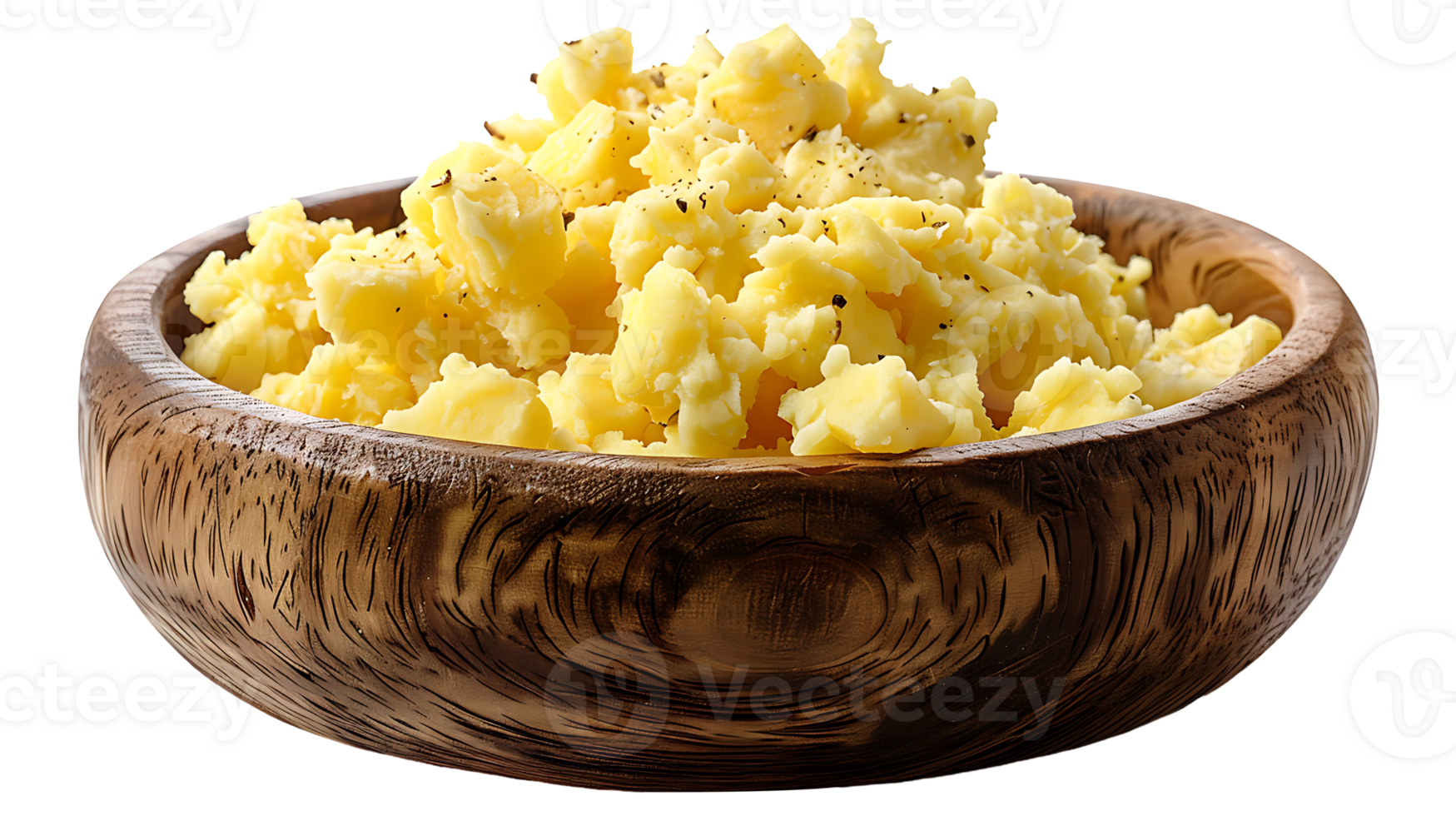 Mashed potatoes in a wooden bowl on a transparent background png