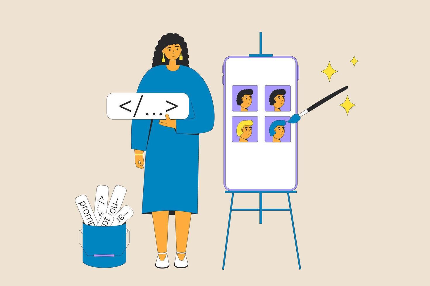 Prompt Engineering Young Artist Working With Ai Illustration Prompt Engineering Young Artist Working With Ai Illustration