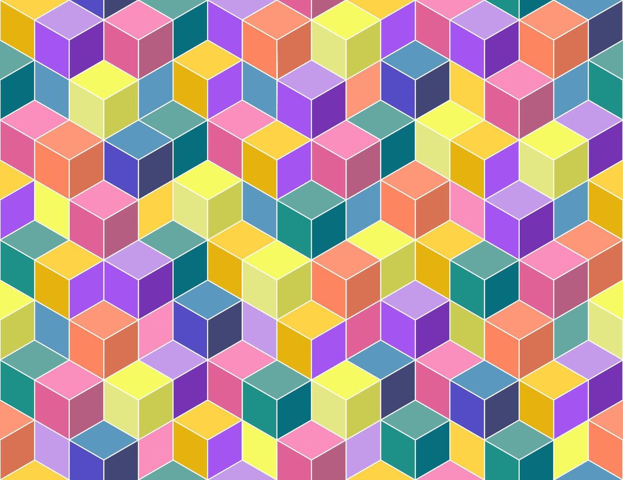 Bright colorful seamless geometric pattern. Repeatable 3d cubes background. Decorative endless vibrant texture. Children textile print vector