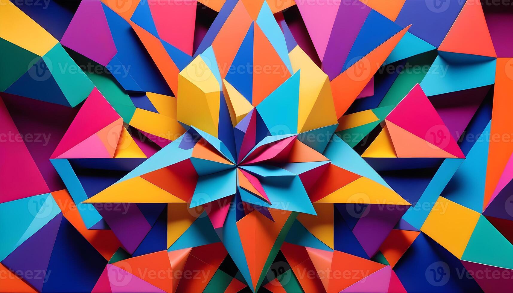 Vibrant paper art with colorful geometric shapes forming a 3D abstract pattern. photo