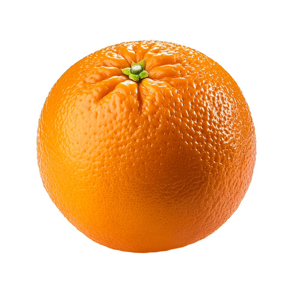 a ripe orange is shown on a transparent background. png