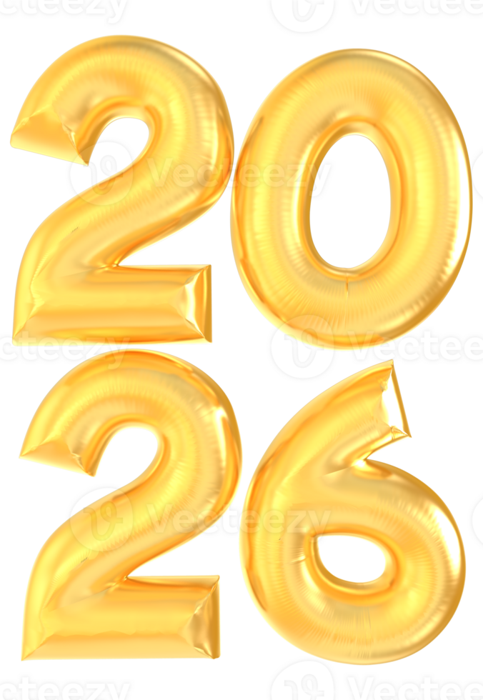 2026 Number Gold 3D Rendering png
