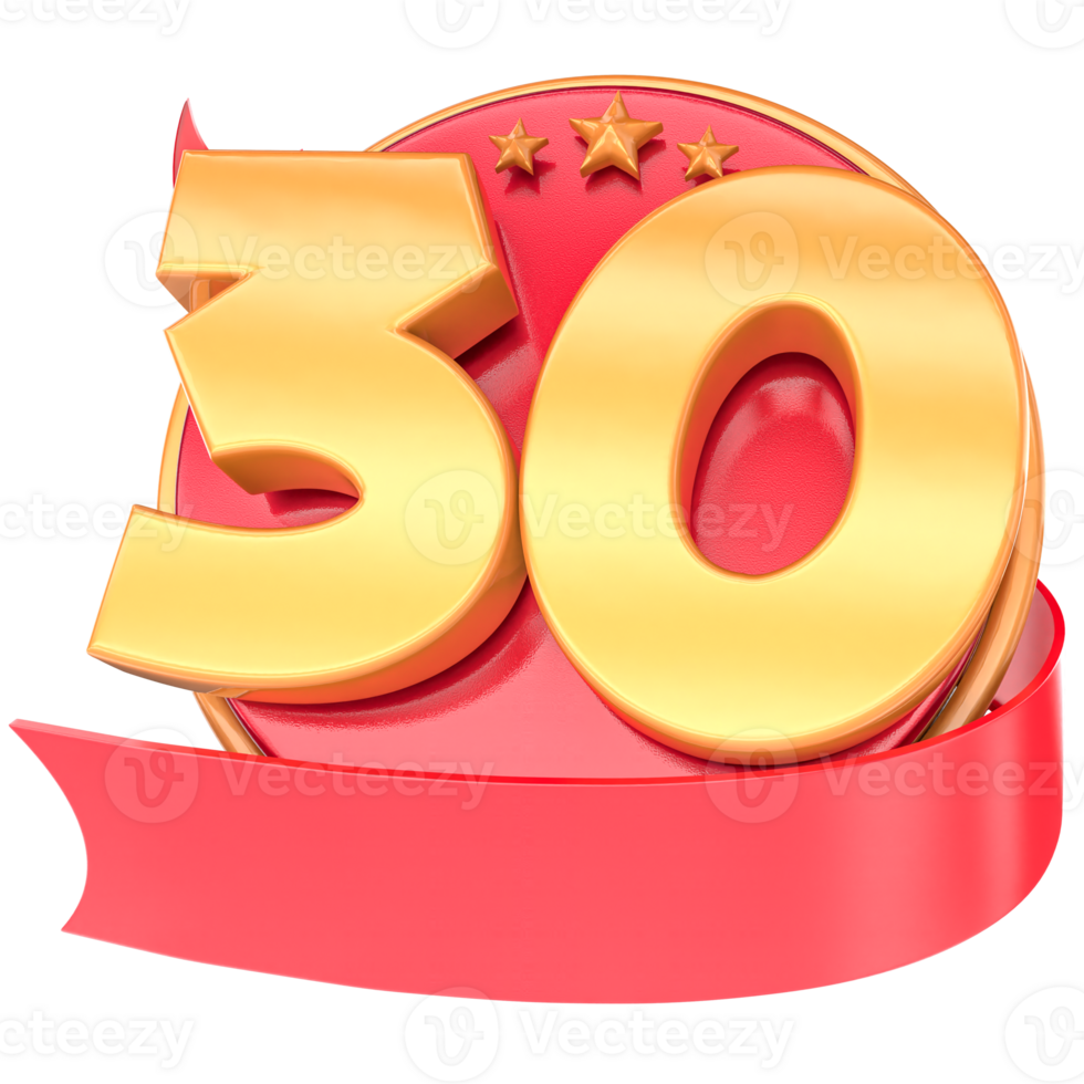 Anniversary 3d red numbers with ribbon 30 Number Gold png
