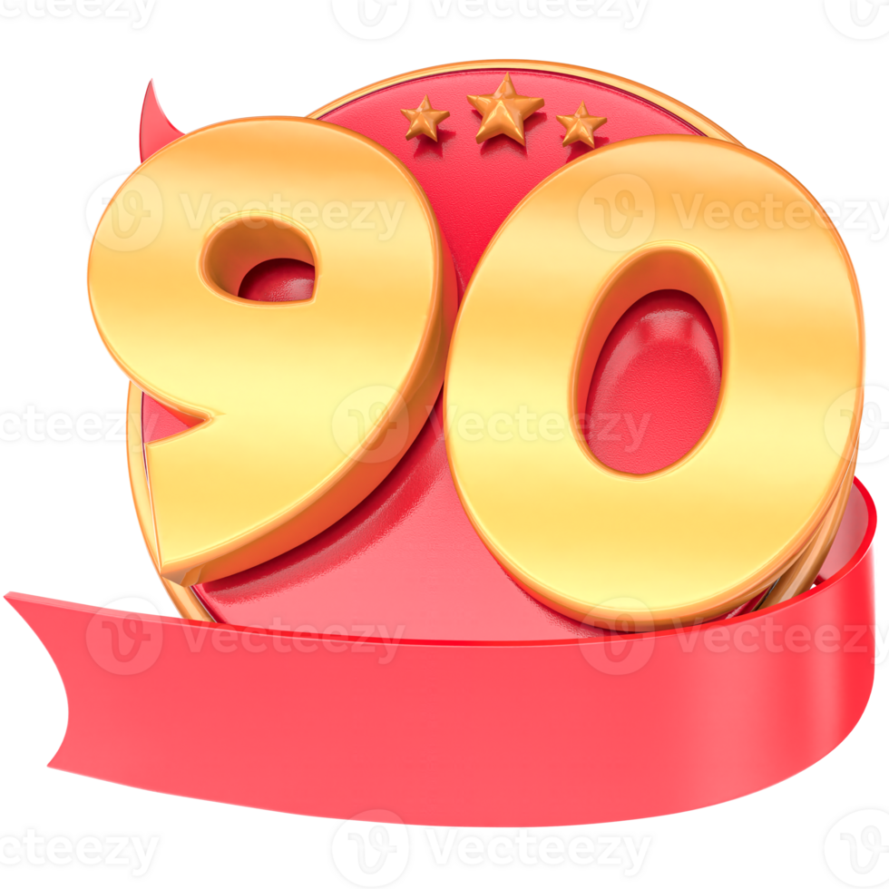 Anniversary 3d red numbers with ribbon 90 Number Gold png