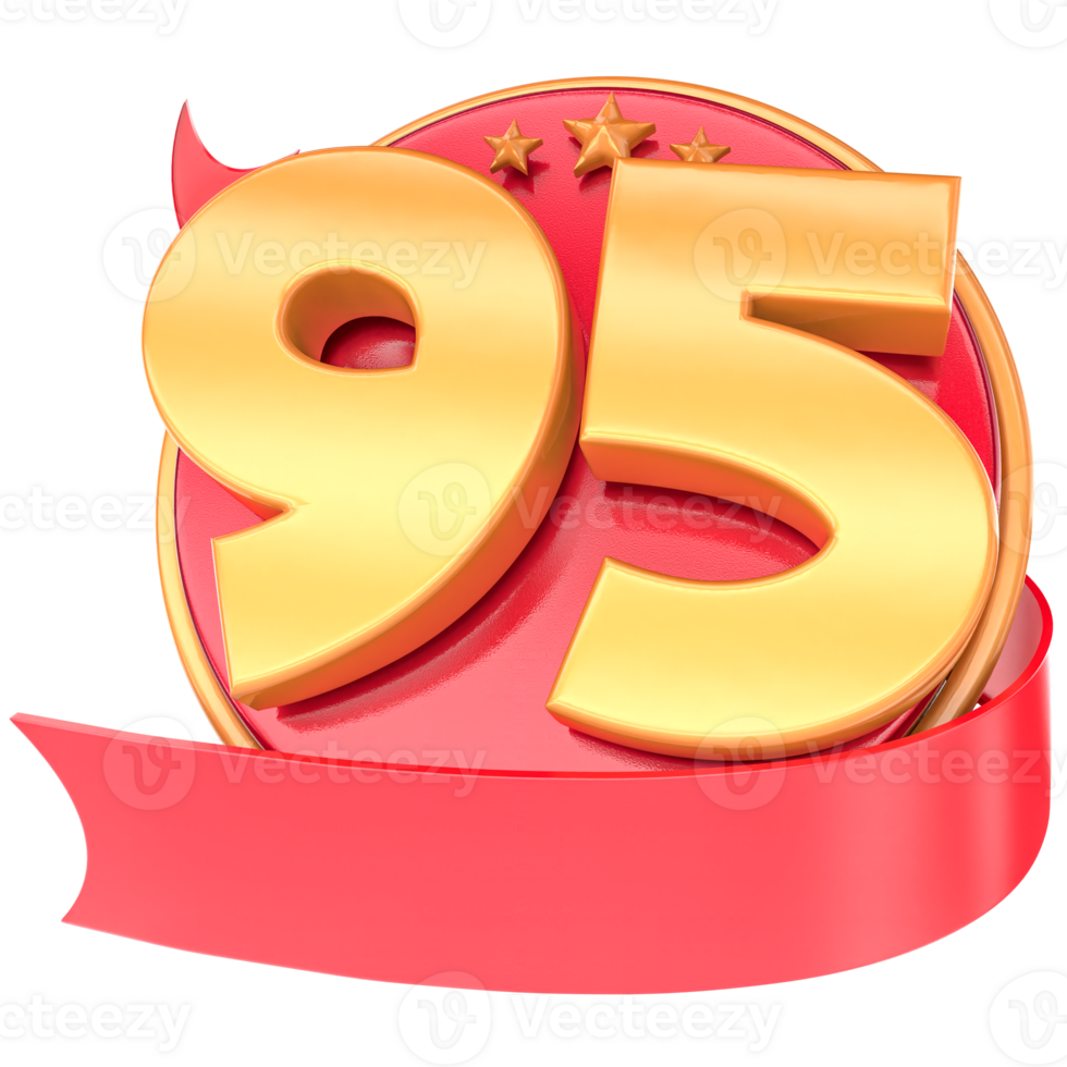 Anniversary 3d red numbers with ribbon 95 Number Gold png