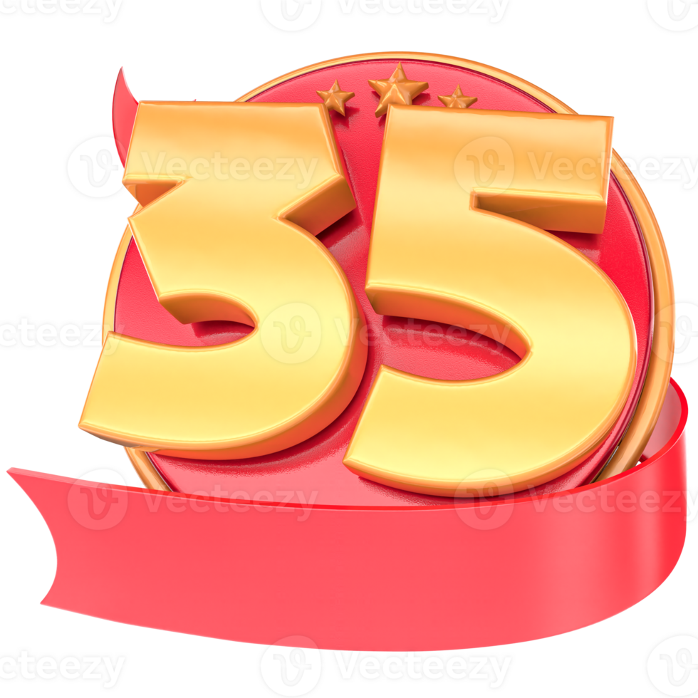 Anniversary 3d red numbers with ribbon 35 Number Gold png