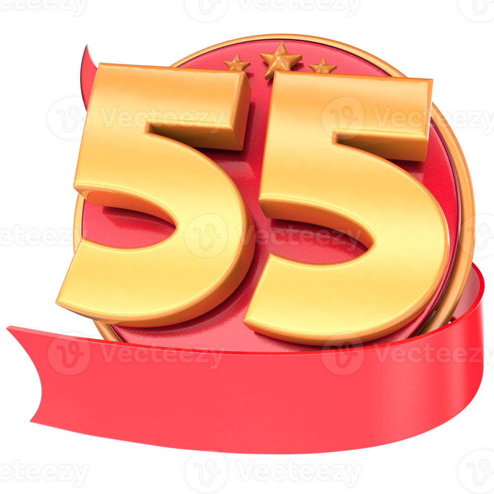 Anniversary 3d red numbers with ribbon 55 Number Gold png