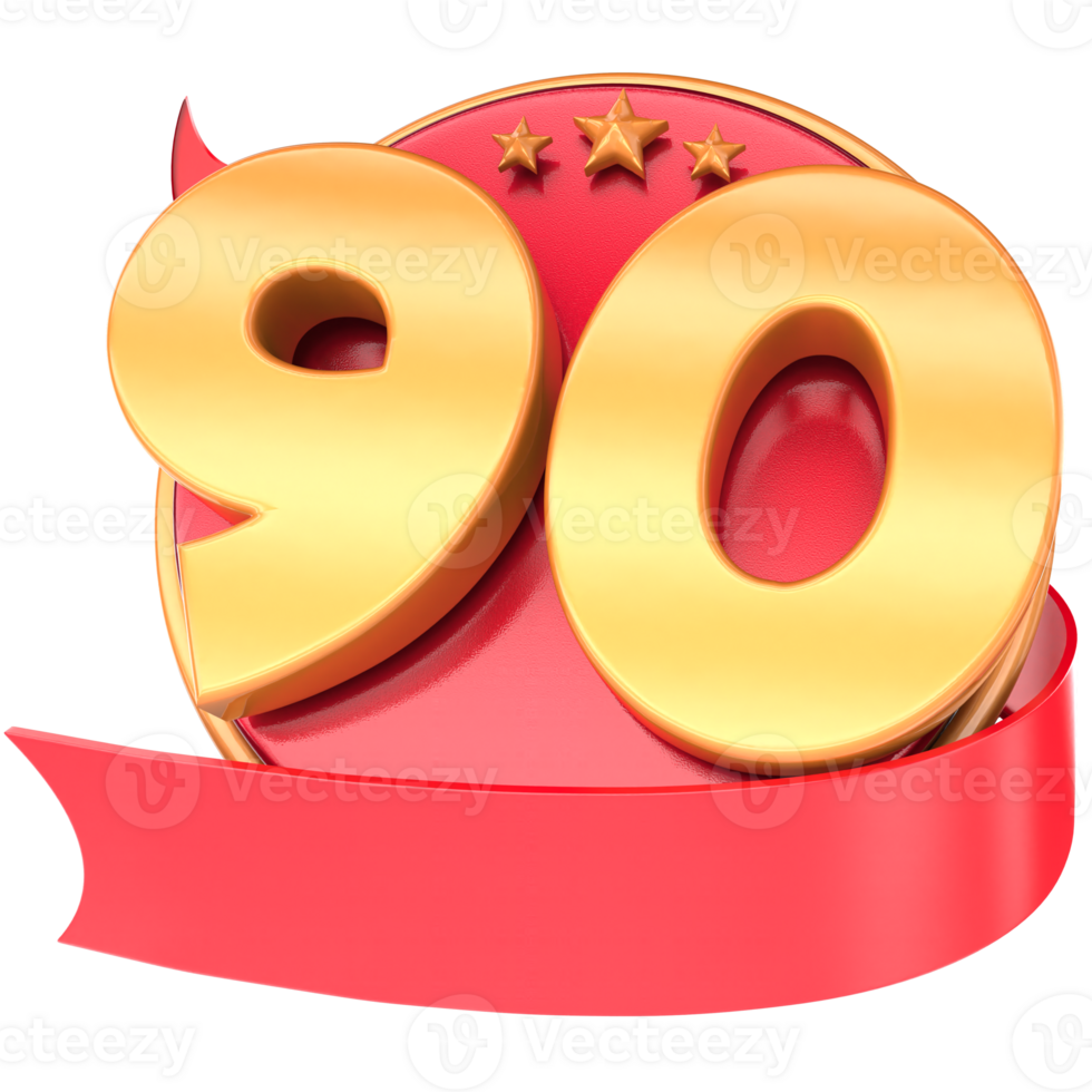 Anniversary 3d red numbers with ribbon 90 Number Gold png