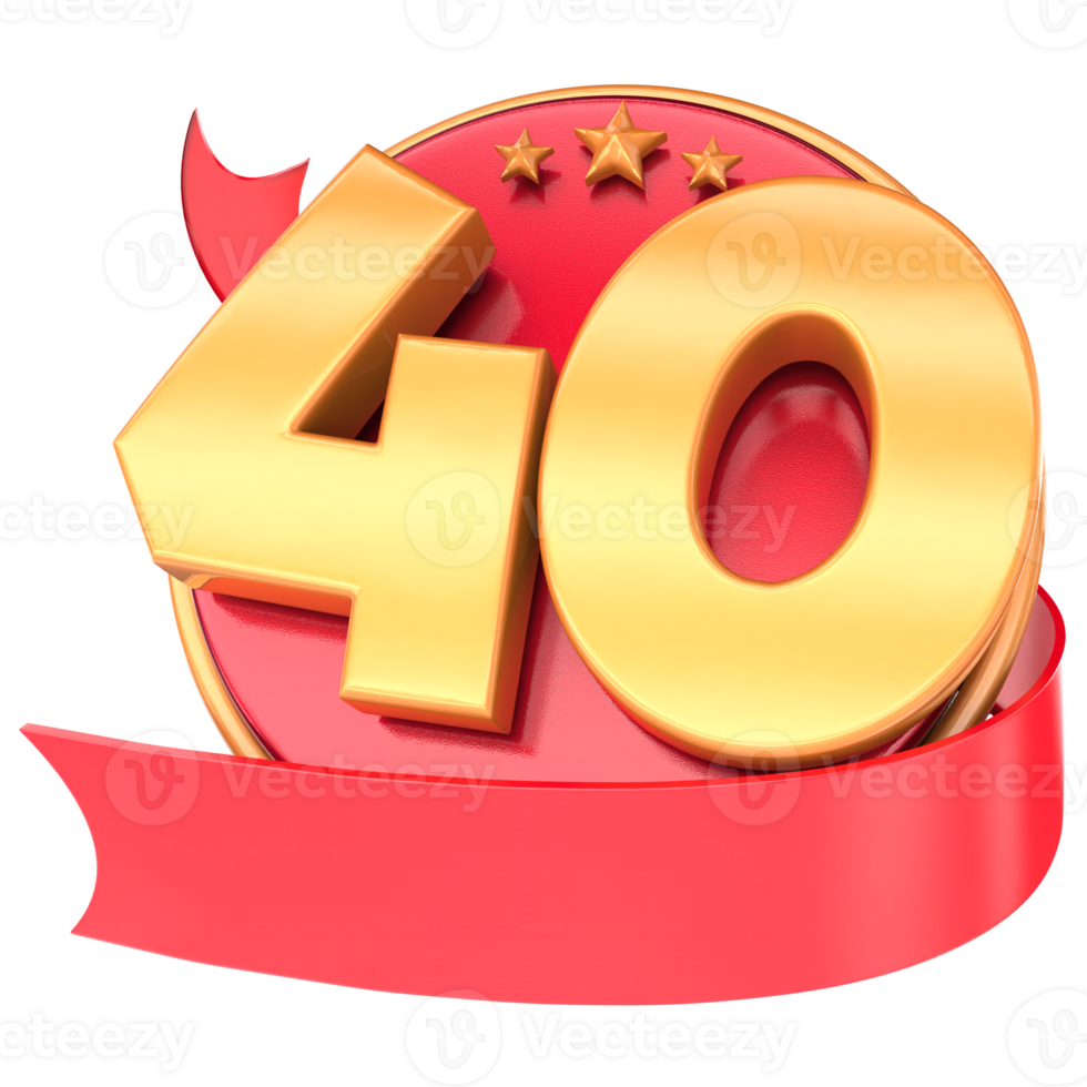 Anniversary 3d red numbers with ribbon 40 Number Gold png