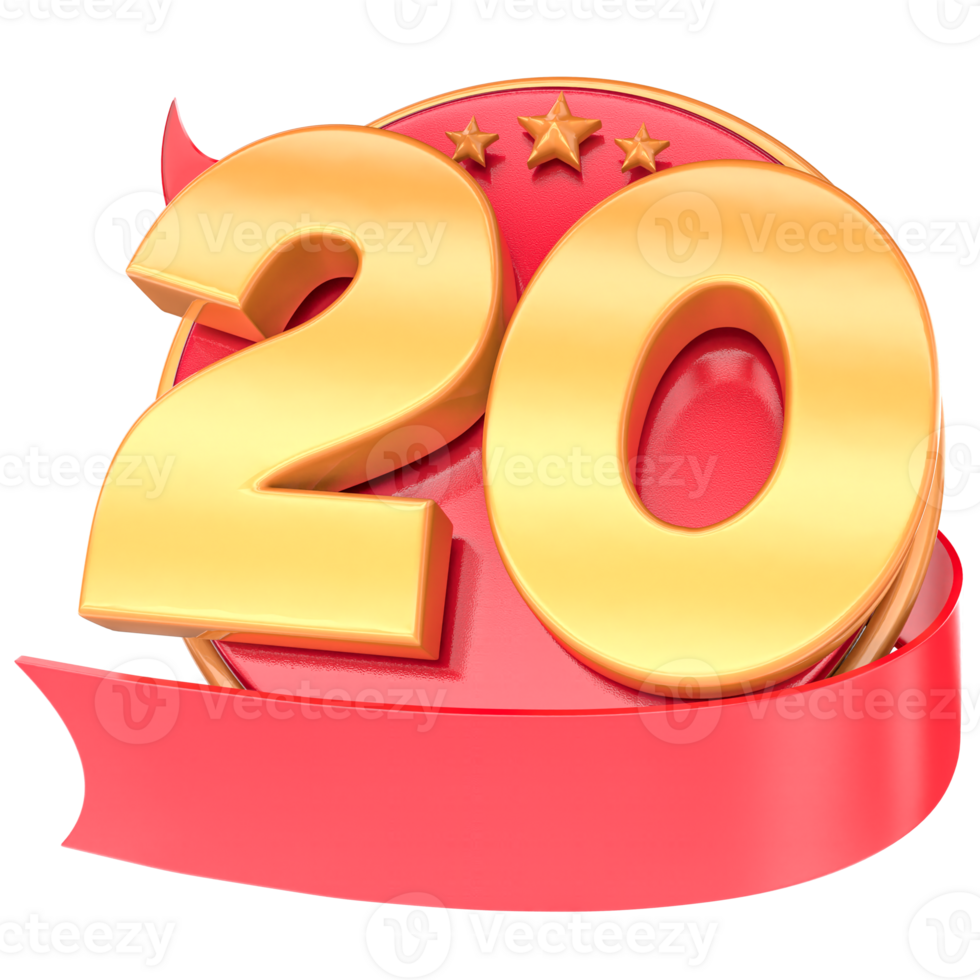 Anniversary 3d red numbers with ribbon 20 Number Gold png