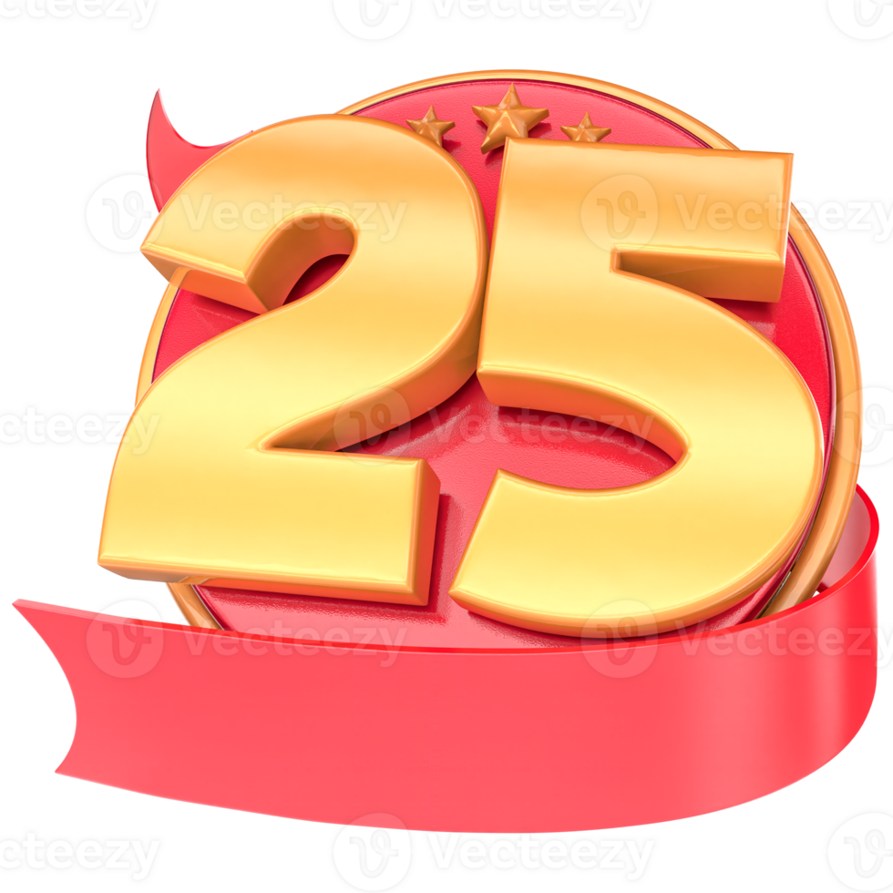 Anniversary 3d red numbers with ribbon 25 Number Gold png