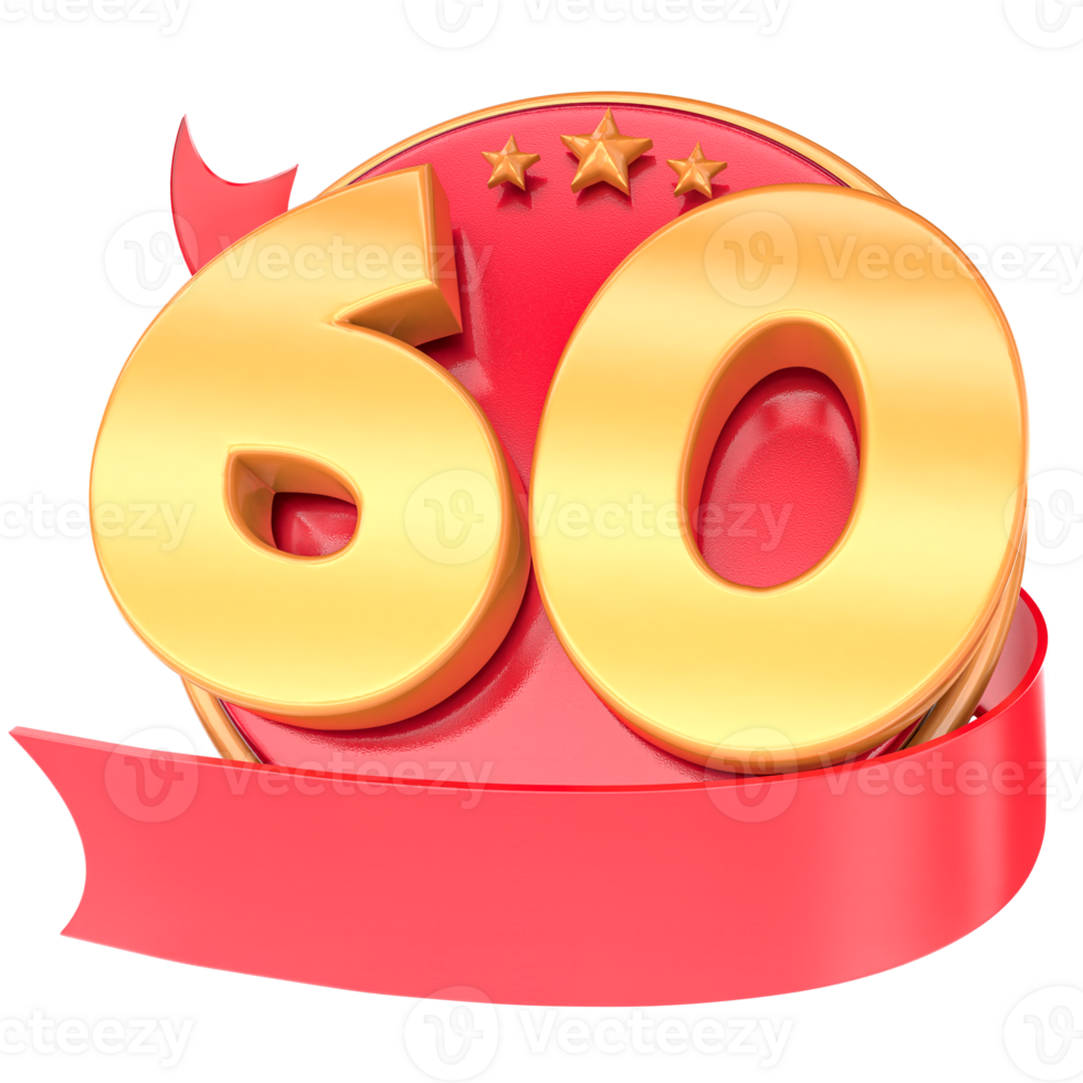 Anniversary 3d red numbers with ribbon 60 Number Gold png