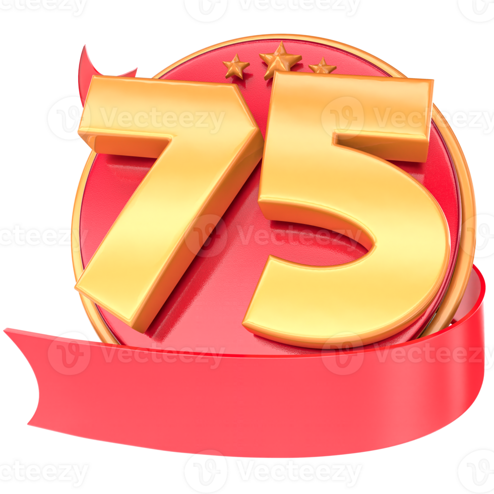 Anniversary 3d red numbers with ribbon 75 Number Gold png