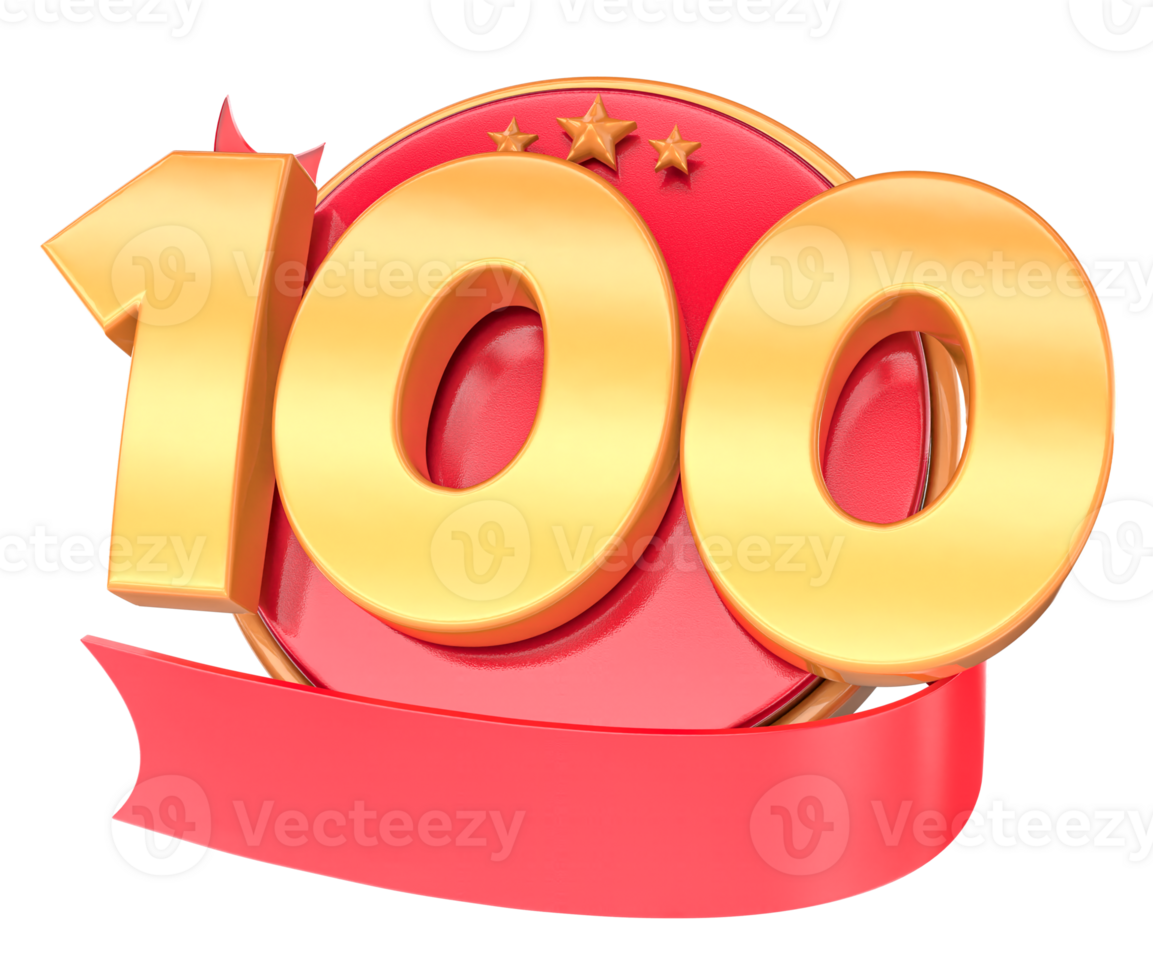 Anniversary 3d red numbers with ribbon 100 Number Gold png